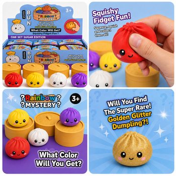 RAGE - Squishy SUGAR EDITION Bun Dumplings SUUR (8.5 x 8.5 x 4.8 cm) - Viral 2026 Fidget lelu (12 tk)