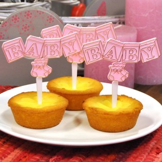 S&uuml;nni cupcake'i tikud - Baby roosa (12 tk)